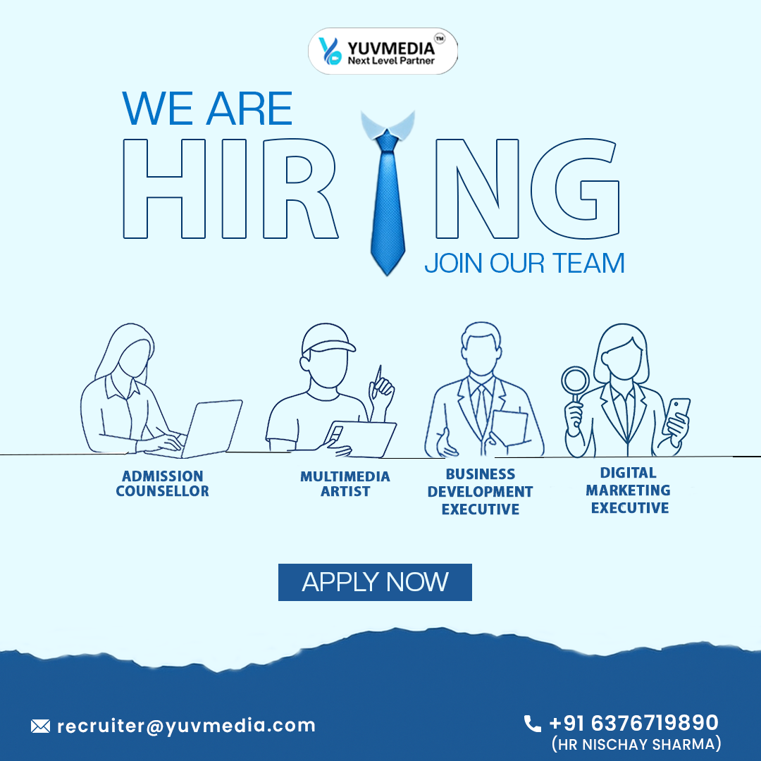 Hiring announcement recruitment poster with blue illustration