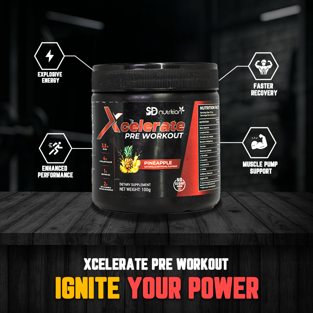 Xcelerate pre-workout supplement ignite your power black creative ad