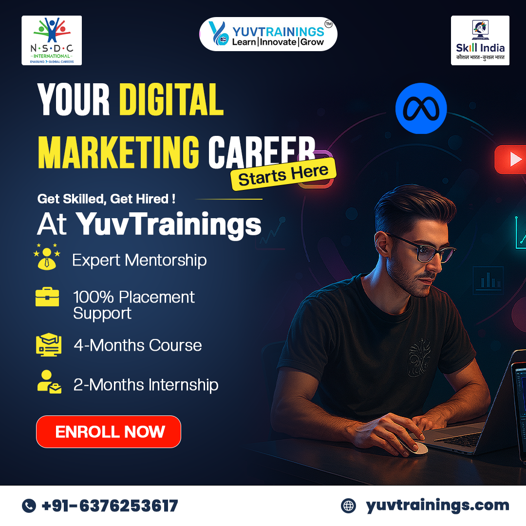 YuvTrainings digital marketing career course advertisement dark theme