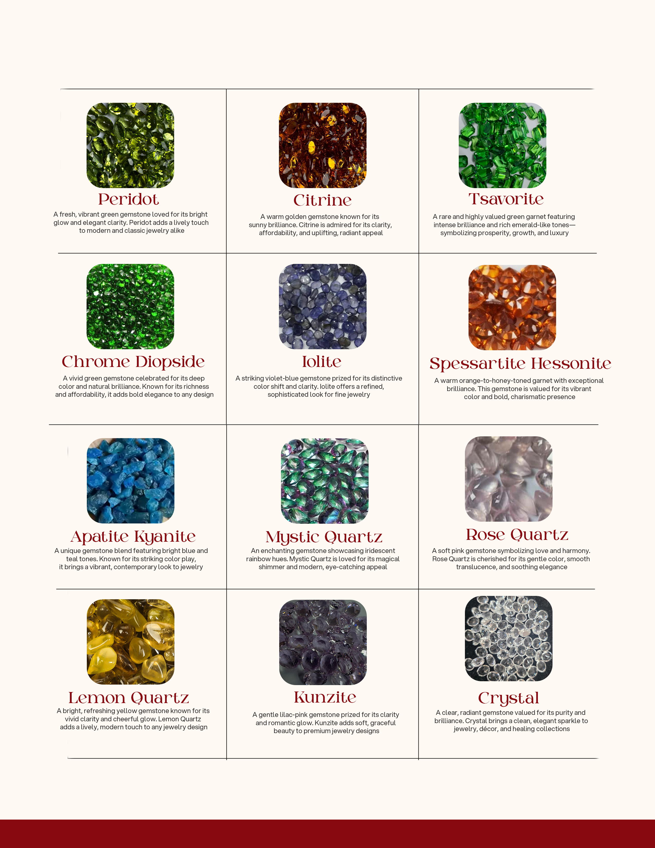 Celebration Jewellery ebook — multicolor stone grid catalog page