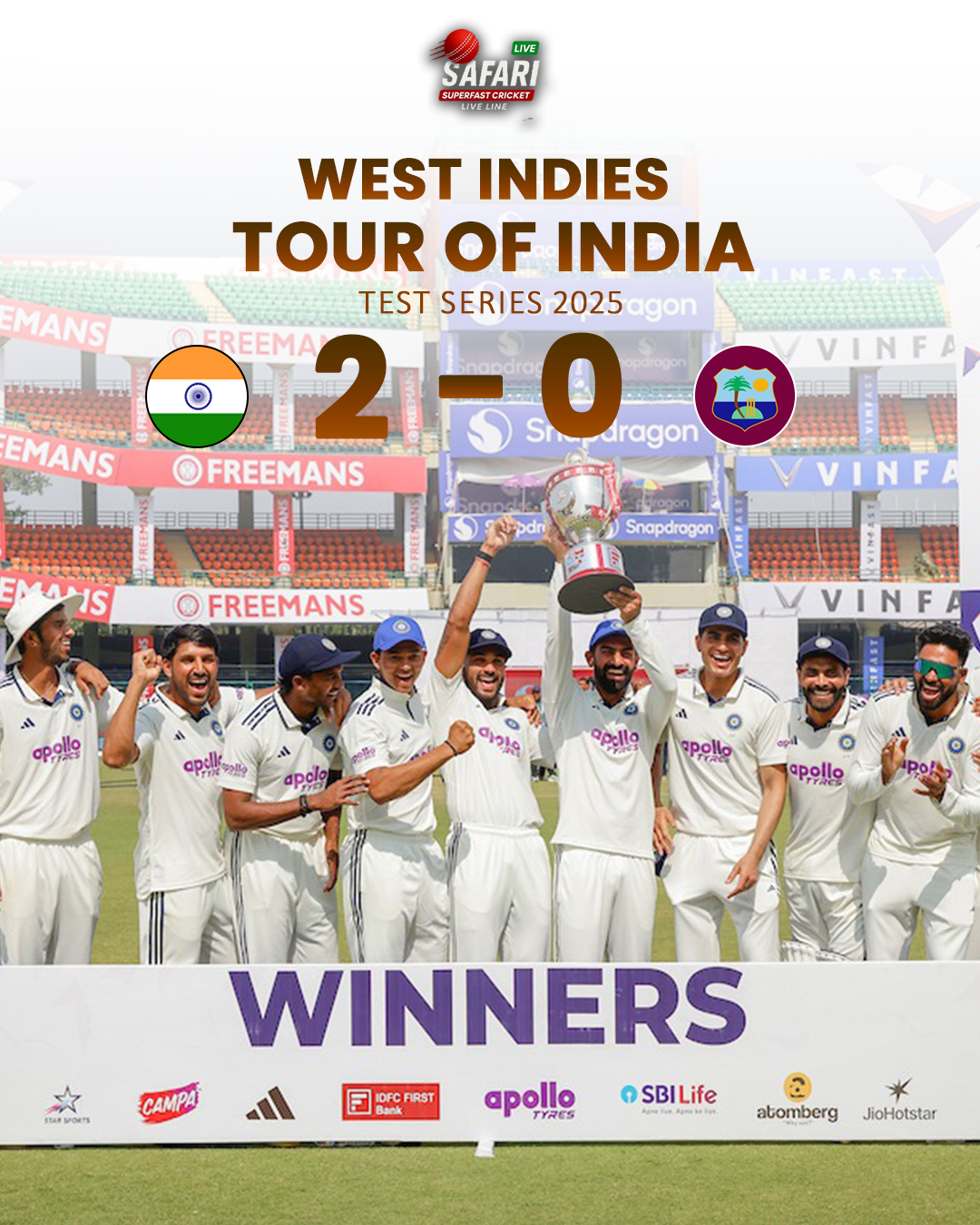 India vs West Indies winners match result card design